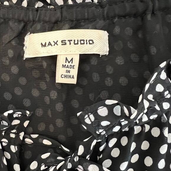 Max Studio Womens Sleeveless Blouse Medium Black Polka Dot Chiffon Ties at Neck - Picture 5 of 7